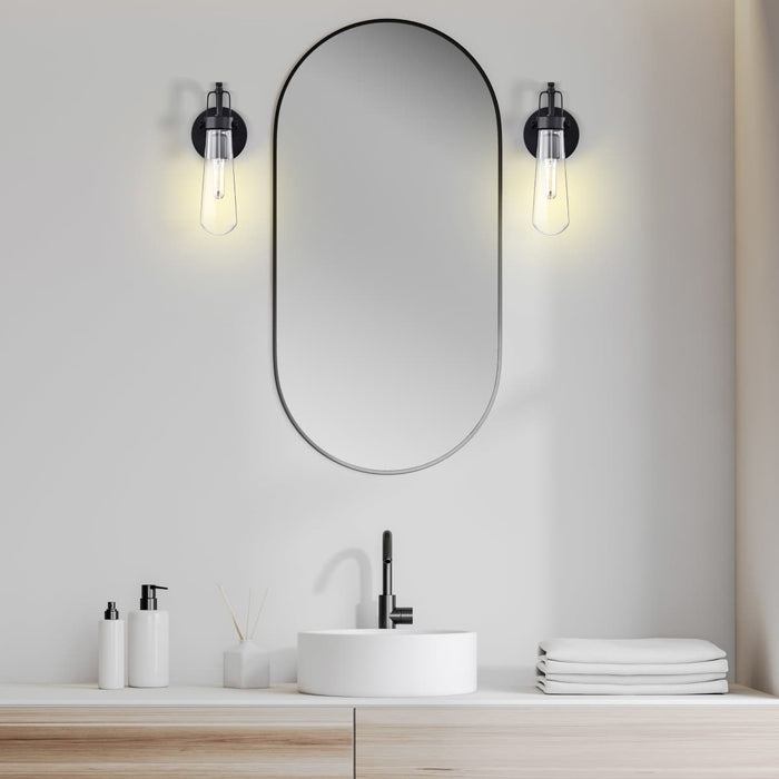 Sconce Nuvo 60-5361 Beaker - 1 Light - Wall Sconce with Clear Glass - Lamp Included - Aged Bronze Finish Nuvo