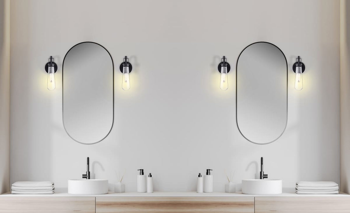 Sconce Nuvo 60-5361 Beaker - 1 Light - Wall Sconce with Clear Glass - Lamp Included - Aged Bronze Finish Nuvo