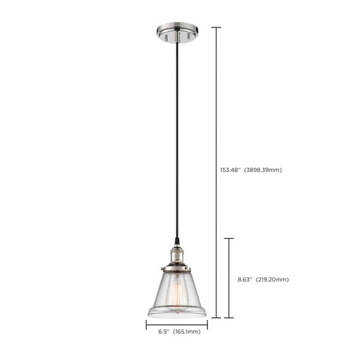 Pendant Nuvo 60-5402 Vintage - 1 Light - Pendant with Clear Glass - Vintage Lamp Included - Polished Nickel Finish Nuvo