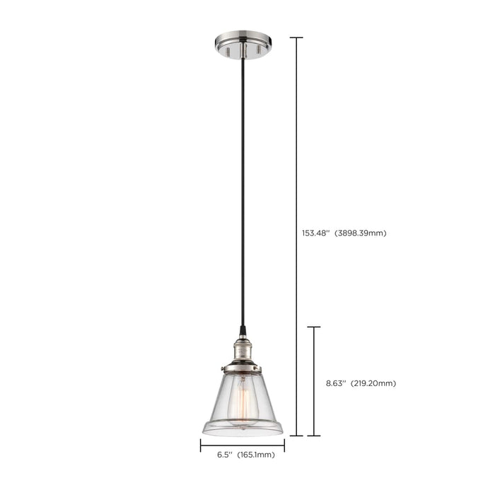 Pendant Nuvo 60-5402 Vintage - 1 Light - Pendant with Clear Glass - Vintage Lamp Included - Polished Nickel Finish Nuvo