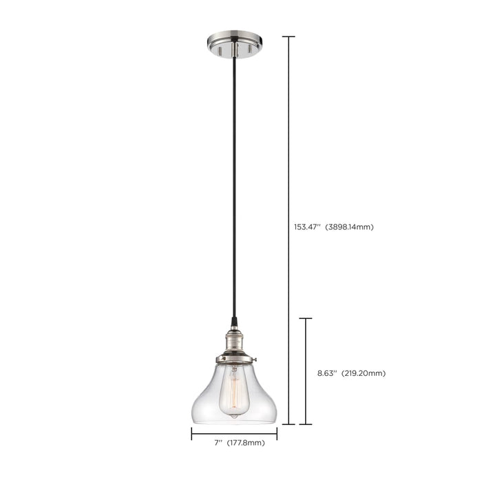 Pendant Nuvo 60-5403 Vintage - 1 Light - Pendant with Clear Glass - Vintage Lamp Included - Polished Nickel Finish Nuvo