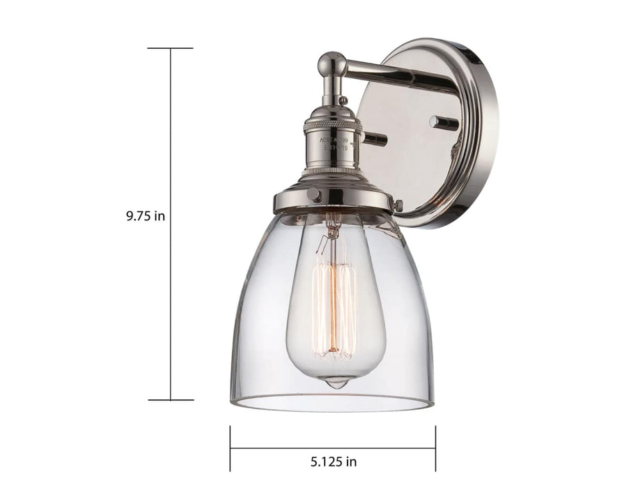 Sconce Nuvo 60-5414 Vintage - 1 Light - Sconce with Clear Glass - Vintage Lamp Included - Polished Nickel Finish Nuvo