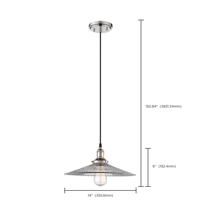 Pendant Nuvo 60-5416 Vintage - 1 Light - Pendant with Clear Ribbed Glass - Vintage Lamp Included - Polished Nickel Finish Nuvo