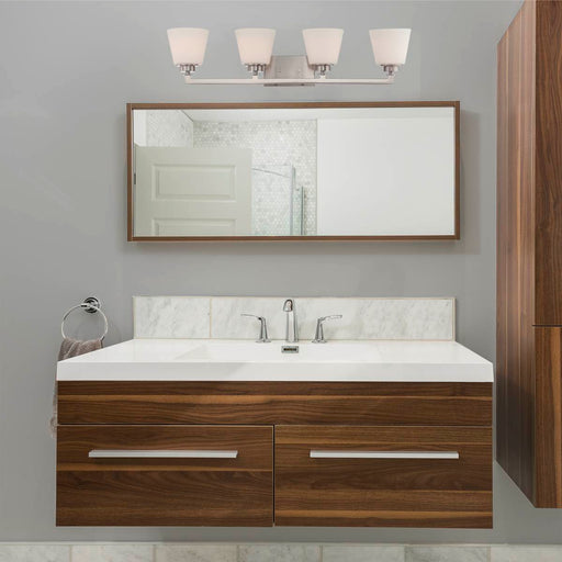 Vanity Nuvo 60-5454 Mobili - 4 Light - Vanity Fixture with Satin White Glass - Brushed Nickel Finish Nuvo