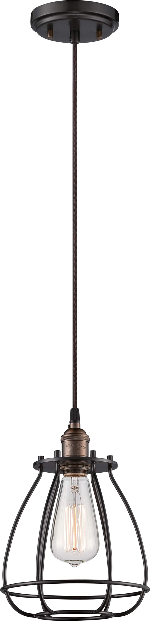 Pendant Nuvo 60-5501 Vintage - 1 Light - Caged Pendant - Vintage Lamp Included - Rustic Bronze Finish Nuvo