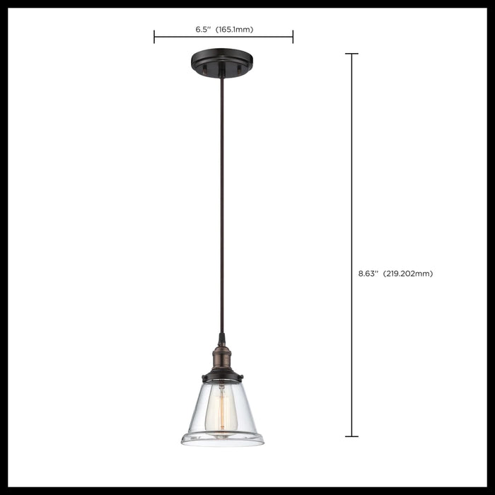 Pendant Nuvo 60-5502 Vintage - 1 Light - Pendant with Clear Glass - Vintage Lamp Included - Rustic Bronze Finish Nuvo