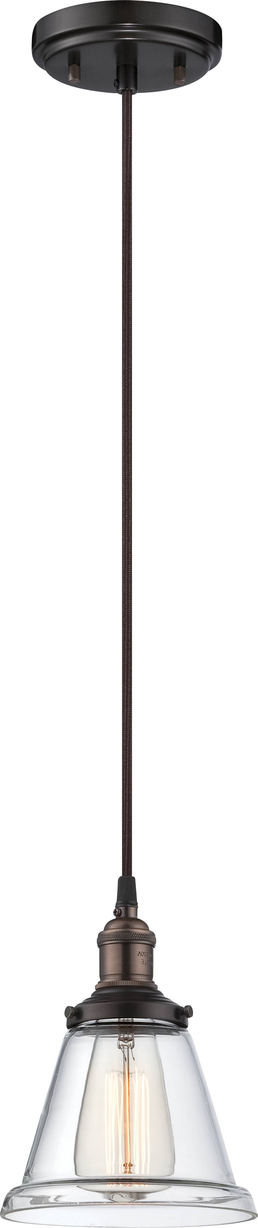 Pendant Nuvo 60-5502 Vintage - 1 Light - Pendant with Clear Glass - Vintage Lamp Included - Rustic Bronze Finish Nuvo