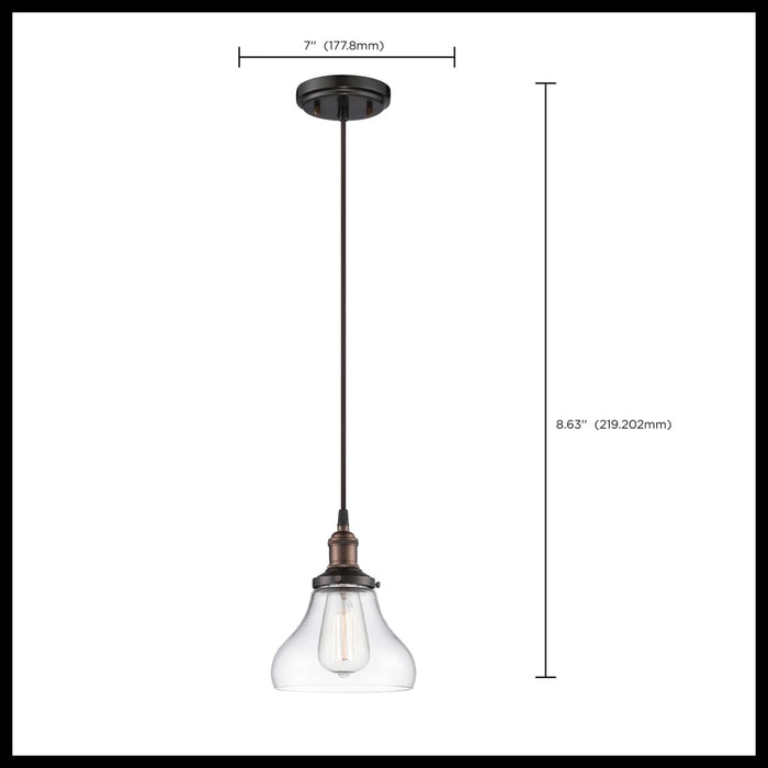 Pendant Nuvo 60-5503 Vintage - 1 Light - Pendant with Clear Glass - Vintage Lamp Included - Rustic Bronze Finish Nuvo