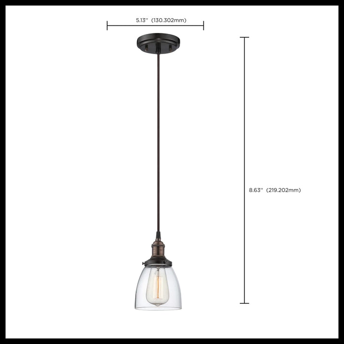 Pendant Nuvo 60-5504 Vintage - 1 Light - Pendant with Clear Glass - Vintage Lamp Included - Rustic Bronze Finish Nuvo
