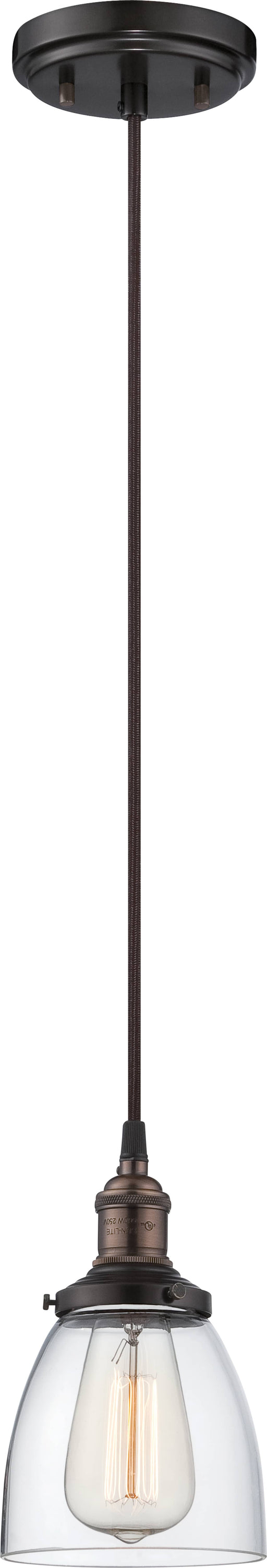 Pendant Nuvo 60-5504 Vintage - 1 Light - Pendant with Clear Glass - Vintage Lamp Included - Rustic Bronze Finish Nuvo