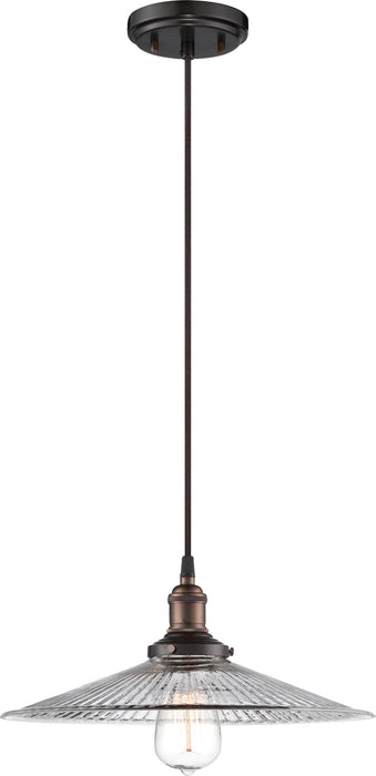 Pendant Nuvo 60-5516 Vintage - 1 Light - Pendant with Clear Ribbed Glass - Vintage Lamp Included - Rustic Bronze Finish Nuvo