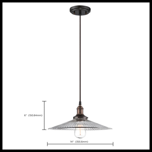 Pendant Nuvo 60-5516 Vintage - 1 Light - Pendant with Clear Ribbed Glass - Vintage Lamp Included - Rustic Bronze Finish Nuvo