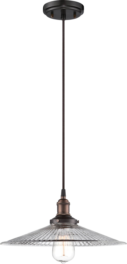 Pendant Nuvo 60-5516 Vintage - 1 Light - Pendant with Clear Ribbed Glass - Vintage Lamp Included - Rustic Bronze Finish Nuvo