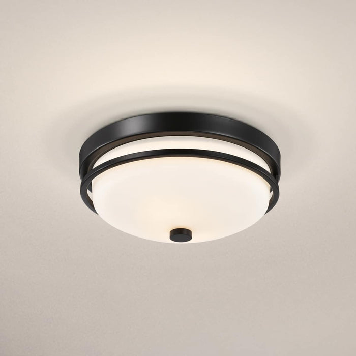 Flush Mount Nuvo 60-5586 Neval - 2 Light - Flush Fixture with Satin White Glass - Sudbury Bronze Finish Nuvo