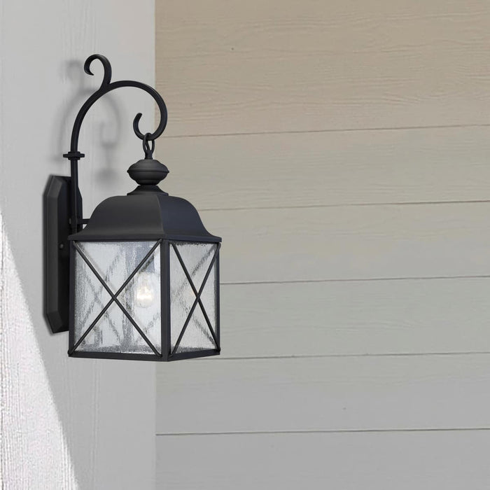 Wall Lantern Nuvo 60-5622 Wingate - 1 Light - 8 in. - Outdoor Wall Fixture with Clear Seed Glass - Textured Black Finish Nuvo