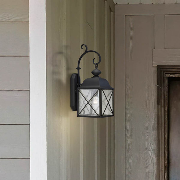 Wall Lantern Nuvo 60-5622 Wingate - 1 Light - 8 in. - Outdoor Wall Fixture with Clear Seed Glass - Textured Black Finish Nuvo