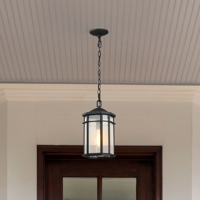 Hanging Lantern Nuvo 60-5759 Raiden Collection Outdoor 14.5 inch Hanging Light - Matte Black Finish with Clear Seedy Glass Nuvo