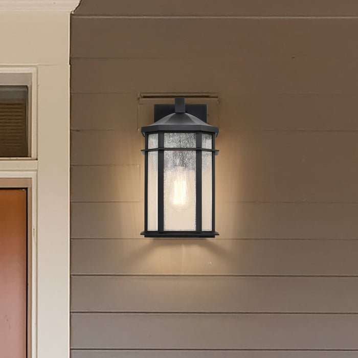 Wall Lantern Nuvo 60-5760 Raiden Collection Outdoor 14 inch Wall Light - Matte Black Finish with Clear Seedy Glass Nuvo