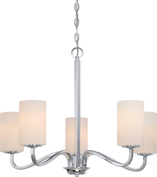 Chandelier Nuvo 60-5805 Willow - 5 Light - Hanging Fixture with White Glass - Polished Nickel Finish Nuvo