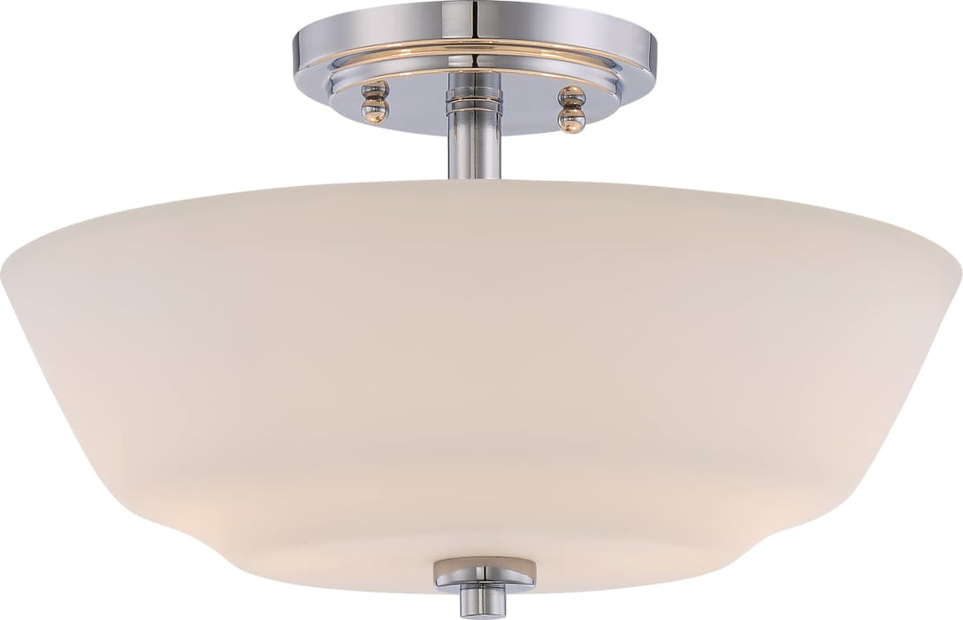 Semi Flush Nuvo 60-5806 Willow - 2 Light - Semi-Flush Fixture with White Glass - Polished Nickel Finish Nuvo