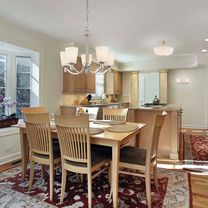 Chandelier Nuvo 60-5825 Laguna - 5 Light - Hanging Fixture with White Glass - Brushed Nickel Finish Nuvo