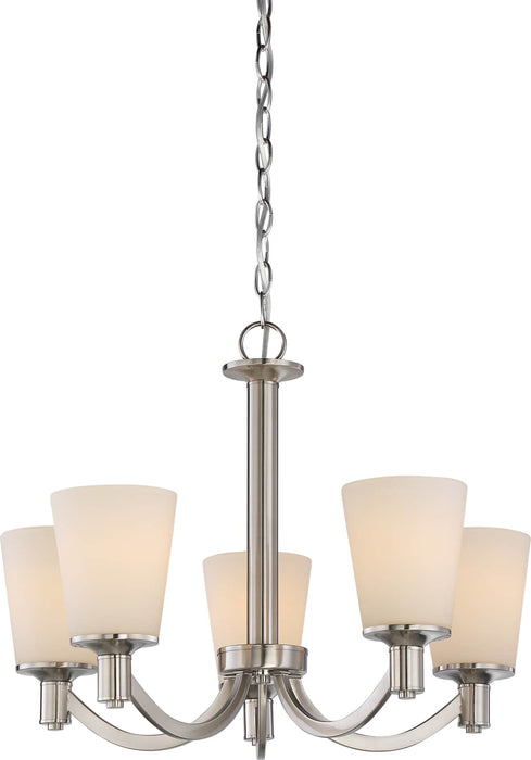 Chandelier Nuvo 60-5825 Laguna - 5 Light - Hanging Fixture with White Glass - Brushed Nickel Finish Nuvo