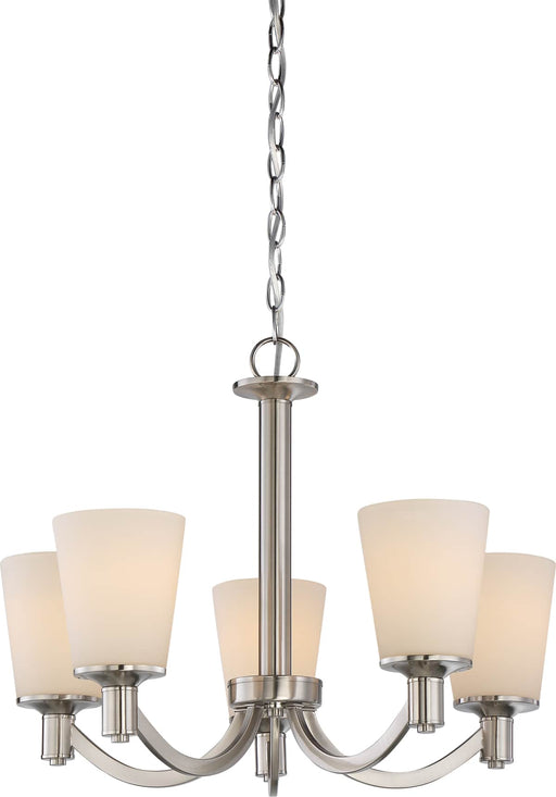 Chandelier Nuvo 60-5825 Laguna - 5 Light - Hanging Fixture with White Glass - Brushed Nickel Finish Nuvo