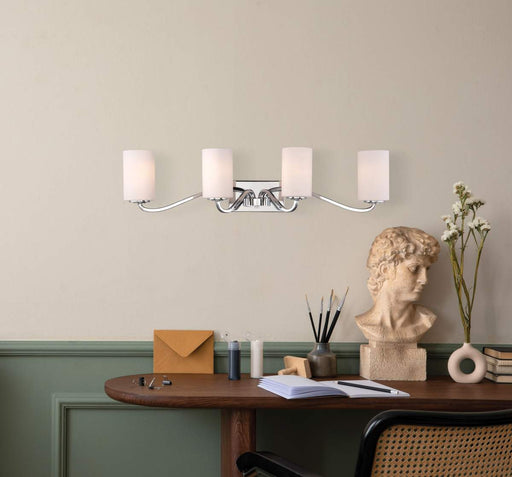 Vanity Nuvo 60-5871 Willow 4 Light - Vanity - Polished Nickel with White Glass - Polished Nickel Finish Nuvo