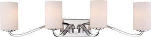 Vanity Nuvo 60-5871 Willow 4 Light - Vanity - Polished Nickel with White Glass - Polished Nickel Finish Nuvo