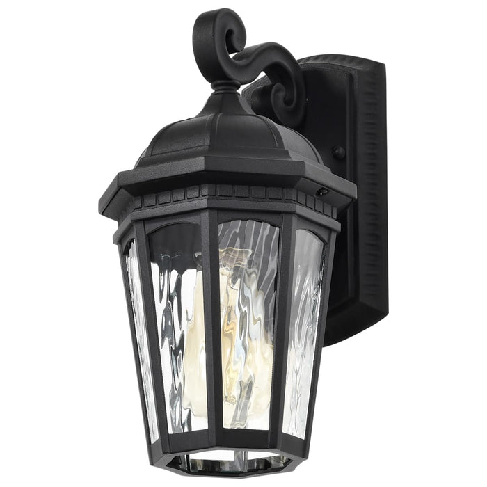 Wall Lantern Nuvo 60-5945 East River Collection Outdoor 12 inch Small Wall Light - Matte Black Finish with Clear Water Glass Nuvo