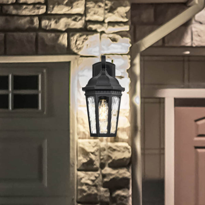 Wall Lantern Nuvo 60-5945 East River Collection Outdoor 12 inch Small Wall Light - Matte Black Finish with Clear Water Glass Nuvo