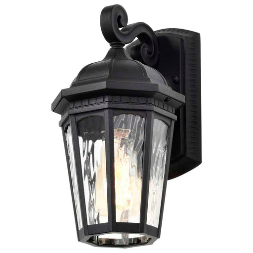 Wall Lantern Nuvo 60-5945 East River Collection Outdoor 12 inch Small Wall Light - Matte Black Finish with Clear Water Glass Nuvo