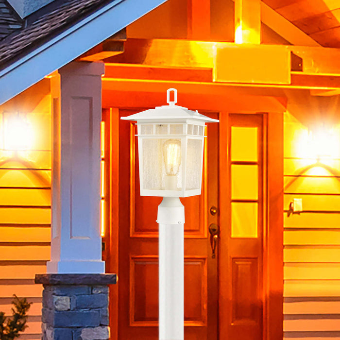 Post Lantern Nuvo 60-5951 Cove Neck Collection Outdoor Large 16 inch Post Light Pole Lantern - White Finish with Clear Seeded Glass Nuvo