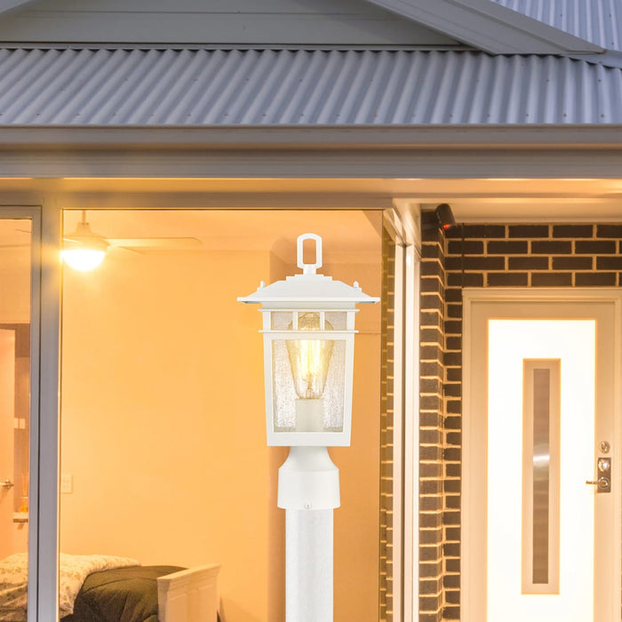 Post Lantern Nuvo 60-5954 Cove Neck Collection Outdoor Medium 14 inch Post Light Pole Lantern - White Finish with Clear Seeded Glass Nuvo