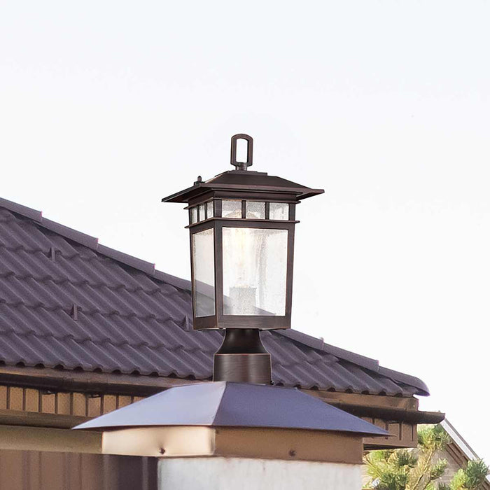 Post Lantern Nuvo 60-5955 Cove Neck Collection Outdoor Medium 14 inch Post Light Pole Lantern - Rustic Bronze Finish with Clear Seeded Glass Nuvo