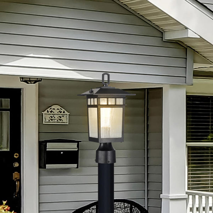 Post Lantern Nuvo 60-5956 Cove Neck Collection Outdoor Medium 14 inch Post Light Pole Lantern - Textured Black Finish with Clear Seeded Glass Nuvo