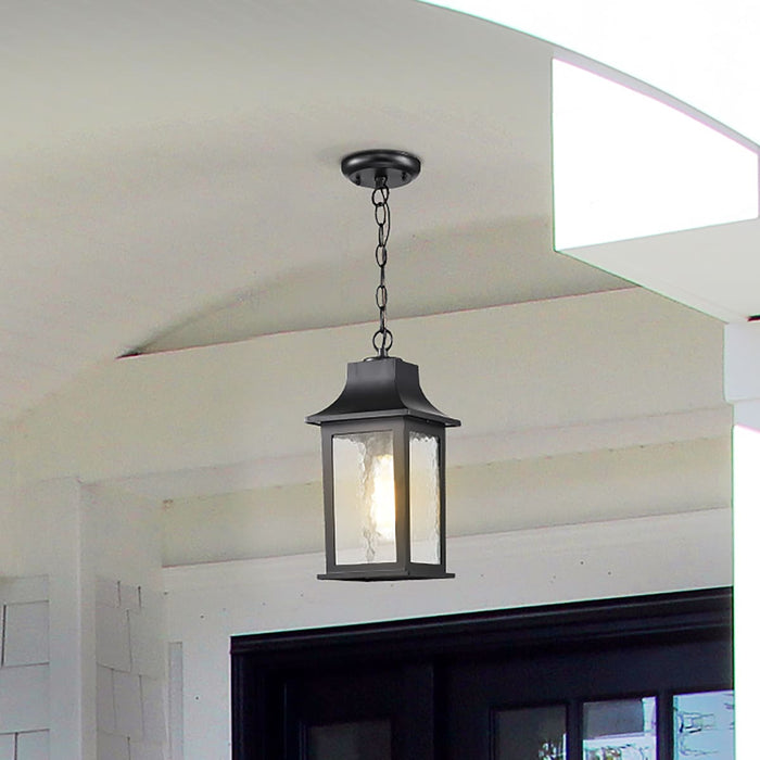 Hanging Lantern Nuvo 60-5958 Stillwell Collection Outdoor 14 inch Hanging Light - Matte Black Finish with Clear Water Glass Nuvo