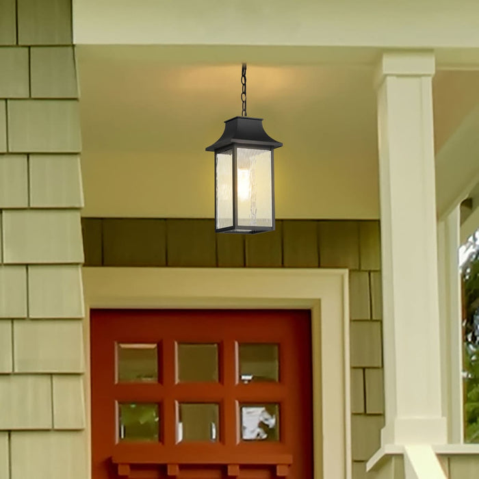 Hanging Lantern Nuvo 60-5996 Austen Collection Outdoor 17 inch Hanging Light - Matte Black Finish with Clear Water Glass Nuvo