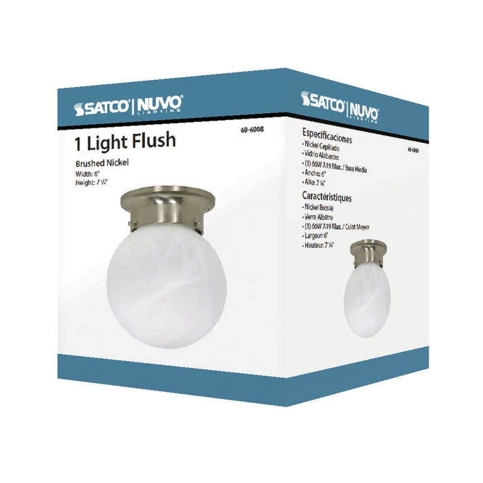 Flush Mount Nuvo 60-6008 1 Light - 6 in. - Ceiling Mount - Alabaster Ball - Color retail packaging - Brushed Nickel Finish Nuvo