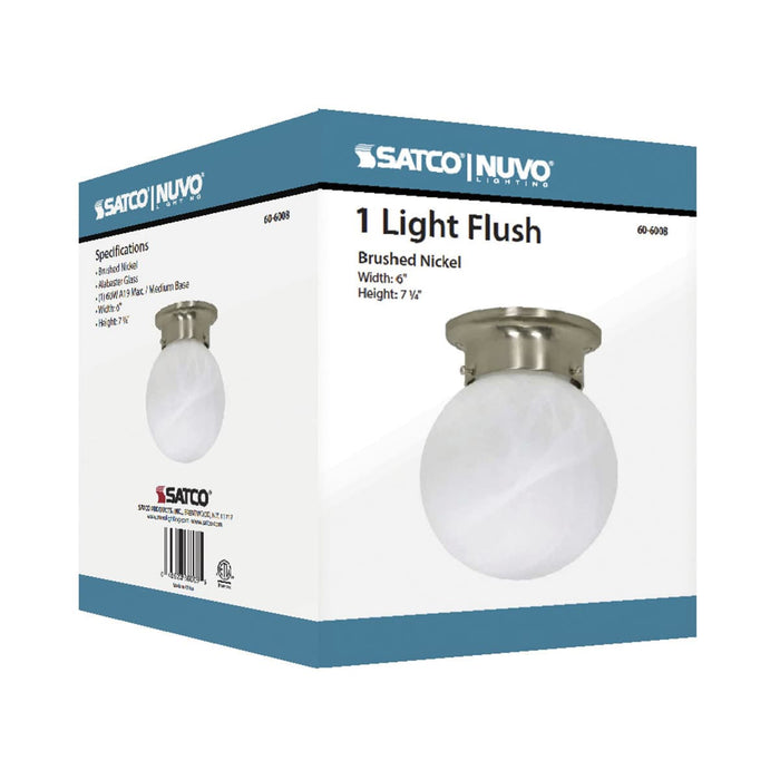 Flush Mount Nuvo 60-6008 1 Light - 6 in. - Ceiling Mount - Alabaster Ball - Color retail packaging - Brushed Nickel Finish Nuvo