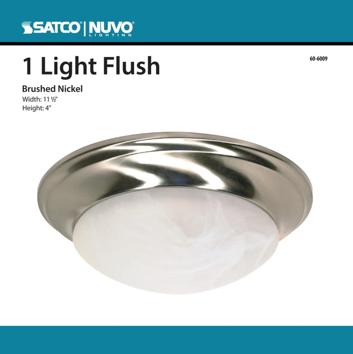 Flush Mount Nuvo 60-6009 1 Light - 12 in. - Flush Mount - Twist and Lock with Alabaster Glass - Color retail packaging - Brushed Nickel Finish Nuvo