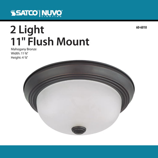 Flush Mount Nuvo 60-6010 2 Light - 11 in. - Flush Mount with Frosted White Glass - Color retail packaging - Mahogany Bronze Finish Nuvo