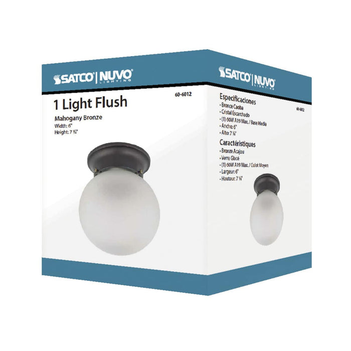 Flush Mount Nuvo 60-6012 1 Light - 6 in. - Ceiling Mount with Frosted White Glass - Color retail packaging - Mahogany Bronze Finish Nuvo