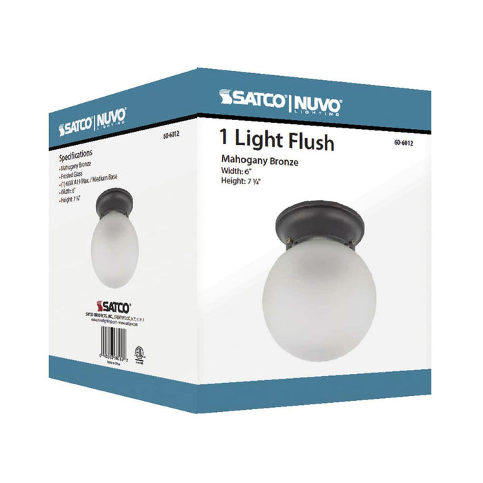 Flush Mount Nuvo 60-6012 1 Light - 6 in. - Ceiling Mount with Frosted White Glass - Color retail packaging - Mahogany Bronze Finish Nuvo