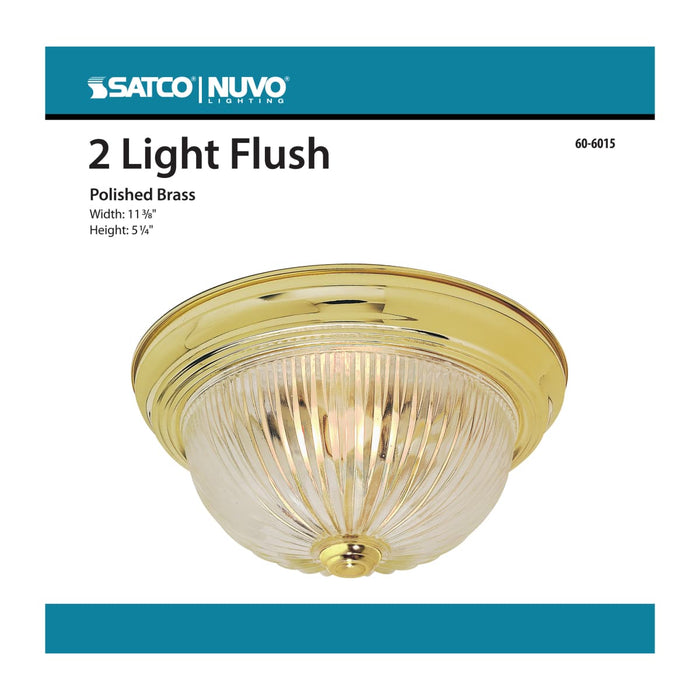 Flush Mount Nuvo 60-6015 2 Light - 11 in. - Flush Mount - Clear Ribbed Glass - Color retail packaging - Polished Brass Finish Nuvo