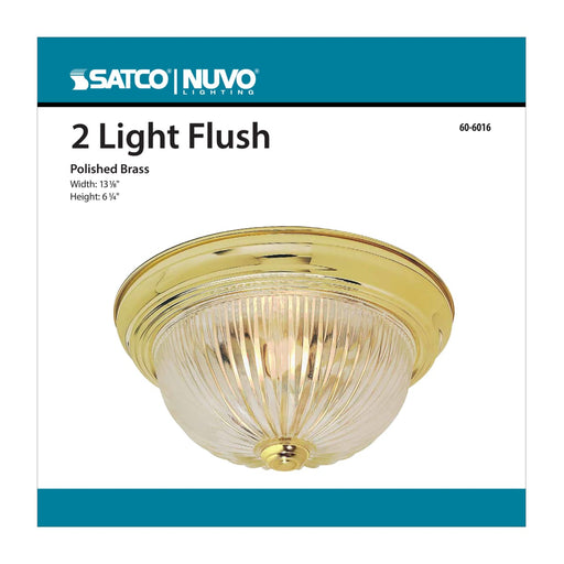 Flush Mount Nuvo 60-6016 2 Light - 13 in. - Flush Mount - Clear Ribbed Glass - Color retail packaging - Polished Brass Finish Nuvo