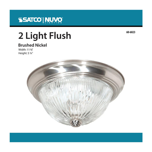 Flush Mount Nuvo 60-6023 2 Light - 11 in. - Flush Mount - Clear Ribbed Glass - Color retail packaging - Brushed Nickel Finish Nuvo