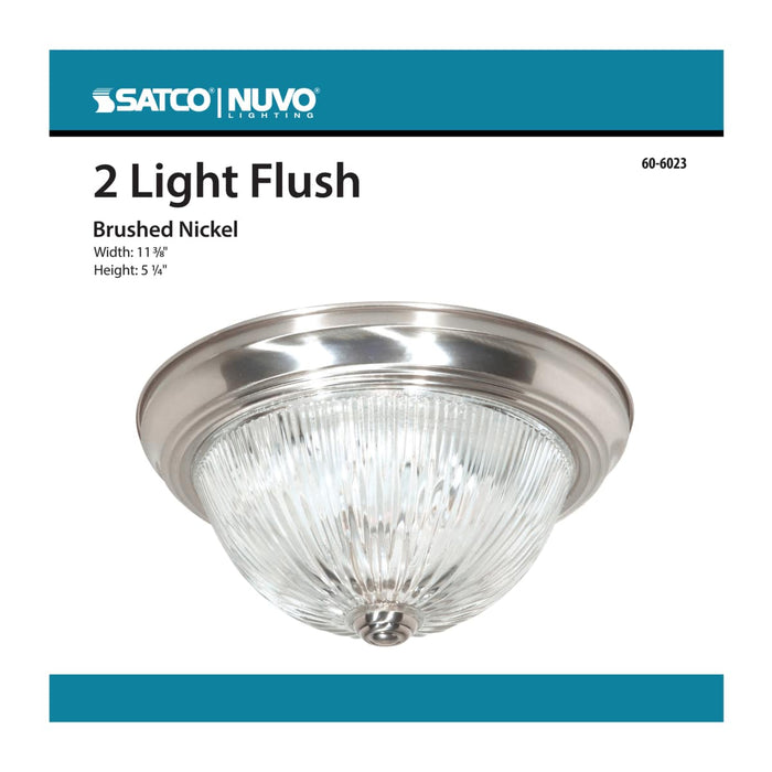 Flush Mount Nuvo 60-6023 2 Light - 11 in. - Flush Mount - Clear Ribbed Glass - Color retail packaging - Brushed Nickel Finish Nuvo