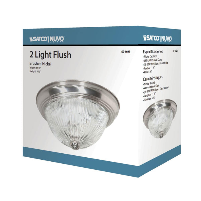 Flush Mount Nuvo 60-6023 2 Light - 11 in. - Flush Mount - Clear Ribbed Glass - Color retail packaging - Brushed Nickel Finish Nuvo
