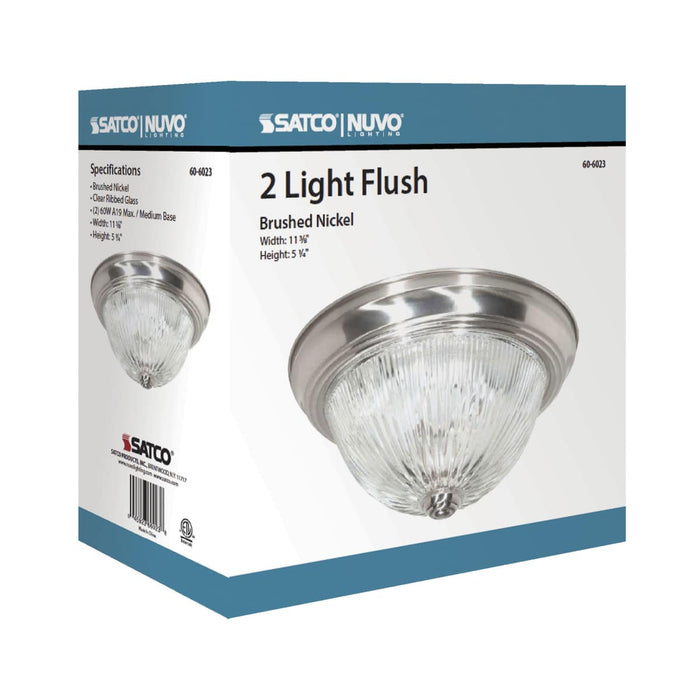 Flush Mount Nuvo 60-6023 2 Light - 11 in. - Flush Mount - Clear Ribbed Glass - Color retail packaging - Brushed Nickel Finish Nuvo